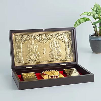 24 Carat Gold Foil Lakshmi Ganesha Pooja Box