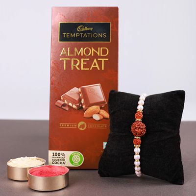 Rudraksh Rakhi And Cadbury Temptation Almond Treat Chocolate