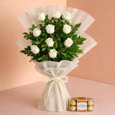 A Cool Breeze Roses Bouquet Ferrero Rocher Box
