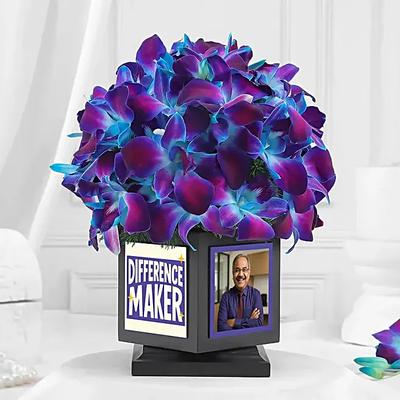 Boss Day Blue Orchids in Photo Mug