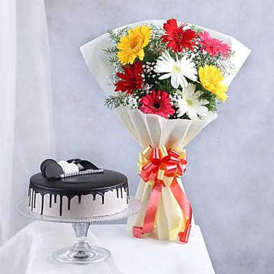 Colourful Gerberas N Chocolate Cake Combo
