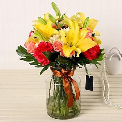 Fragrant Mix Of Flowers In Fishbowl Vase