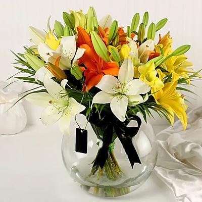 Fragrant Mixed Lilies In Fishbowl Vase