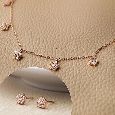 Mannash Happy Flower Rose Gold Plated Sterling Silver Necklace Set