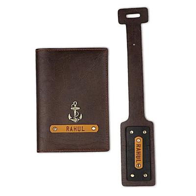 Personalised Brown Passport Cover Luggage Tag