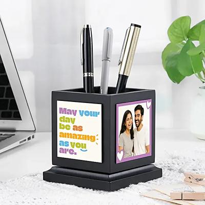 Personalised Rotating Wooden Pen Holder