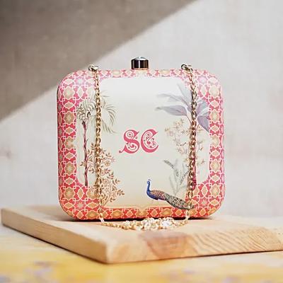 Personalised Vintage Peacock Charm Clutch Bag