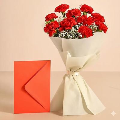 Pop Of Love Carnations Bouquet Greeting Card
