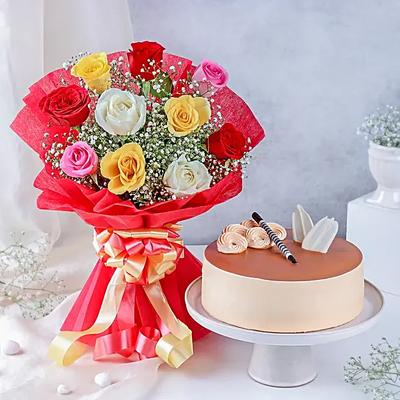 Rosey Delight Bouquet N Luscious Cake