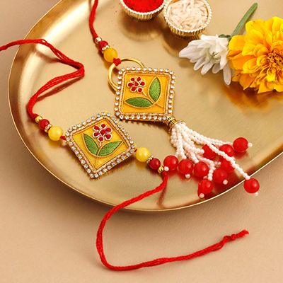 Sneh Fancy Flower Bhaiya Bhabhi Lumba Rakhi Set