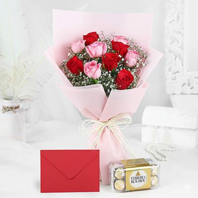 Sweet Shy Roses Bouquet Ferrero Rocher Box