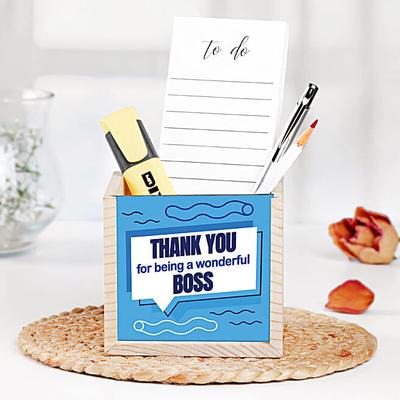 Thank You Boss Wooden Pen Holder