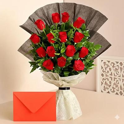 Touch Of Luxury Red Roses Bouquet Greeting Card