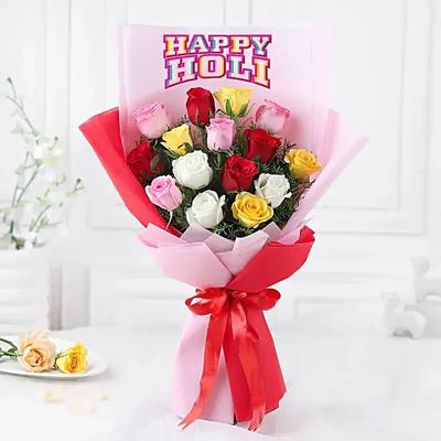 Vibrant Happy Holi Roses Bouquet