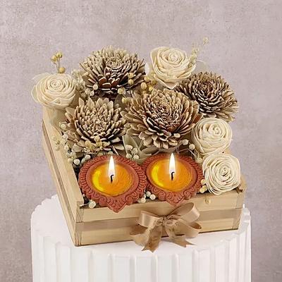White Sola Belli Diya Tray Gift Set