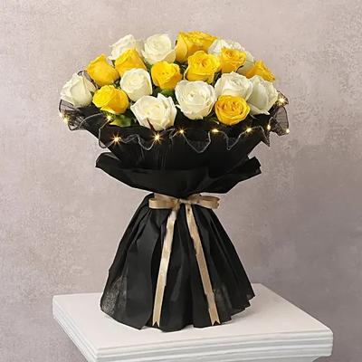 Yellow n White Rose Floral Bouquet